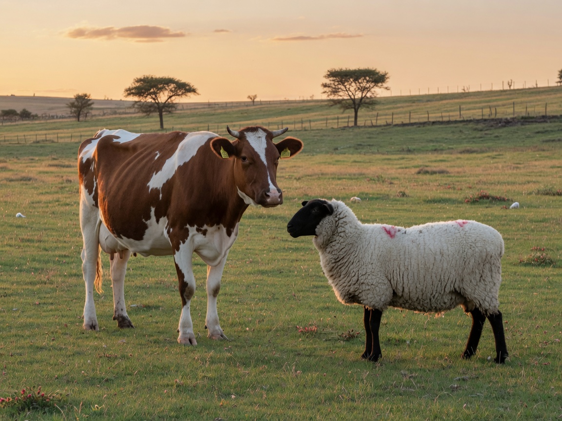 Bees en skaap in die veld / Cow and sheep in the field