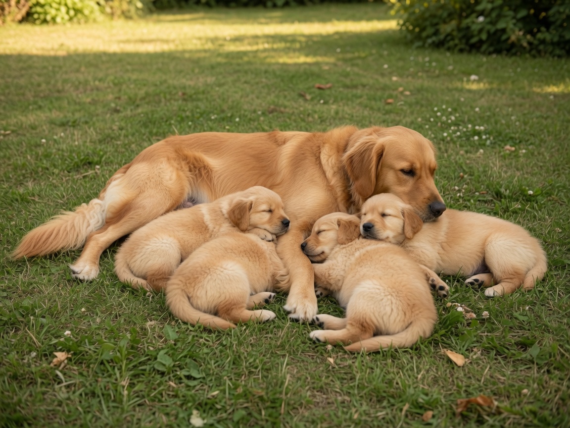Moederhond met hondjies / Mother dog with puppies
